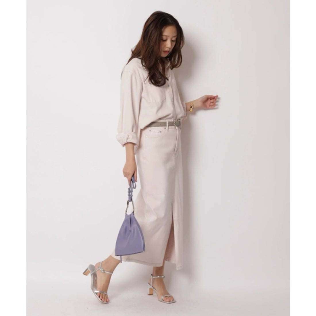 ジャスグリッティー JUSGLITTY クロップドデニムシャツ （ピンク