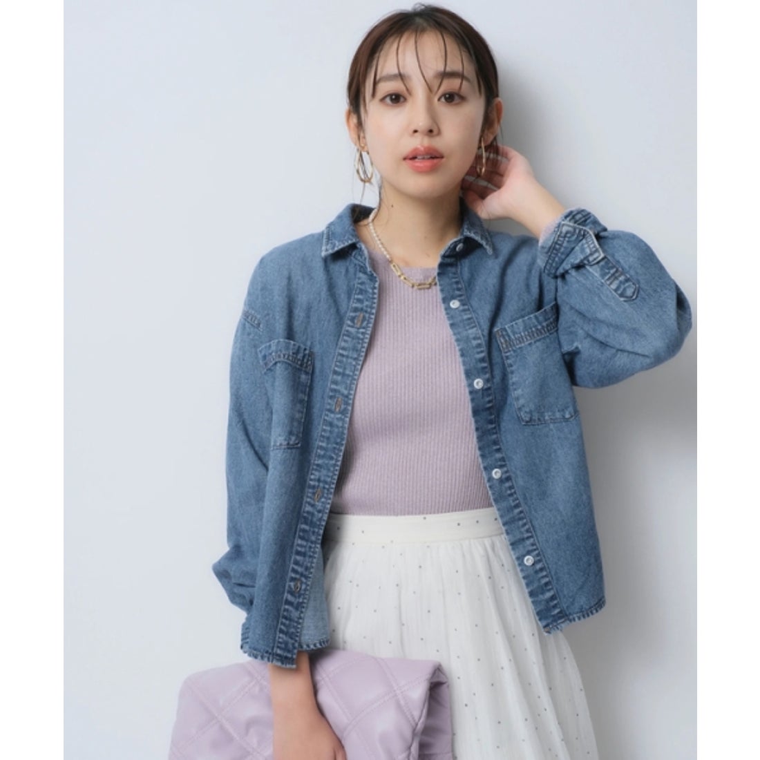 ジャスグリッティー JUSGLITTY クロップドデニムシャツ （ピンク