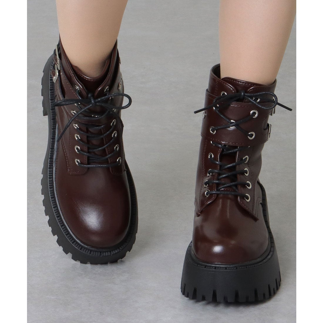 レースレディース Lace Ladies ダブルベルト レザー調 厚底 レース