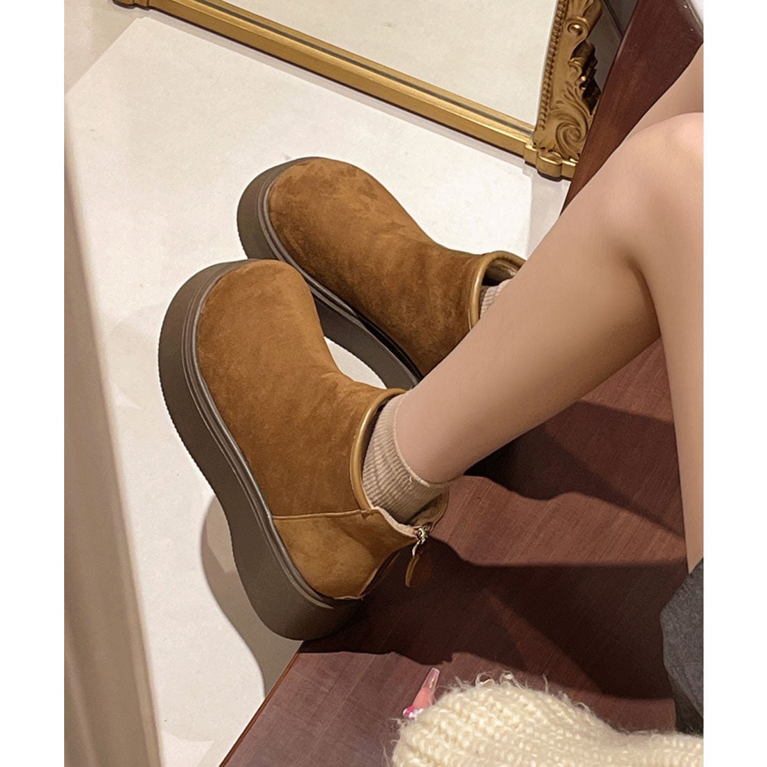 レースレディース Lace Ladies スエード調 厚底 ムートン ショート