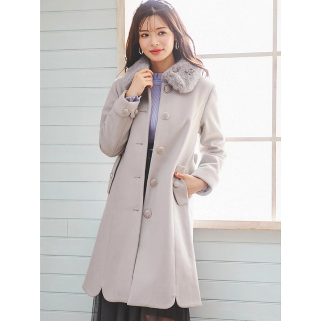 ルディックパーク Ludic Park フェイクウールファー襟付きロングコート