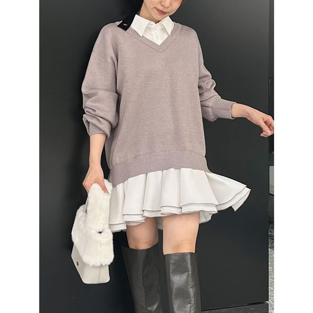 リリーブラウン LILY BROWN シャツドッキングフリルミニワンピース