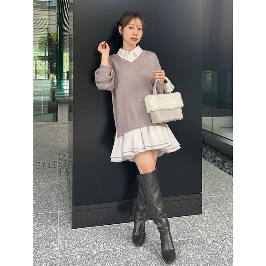 リリーブラウン LILY BROWN シャツドッキングフリルミニワンピース