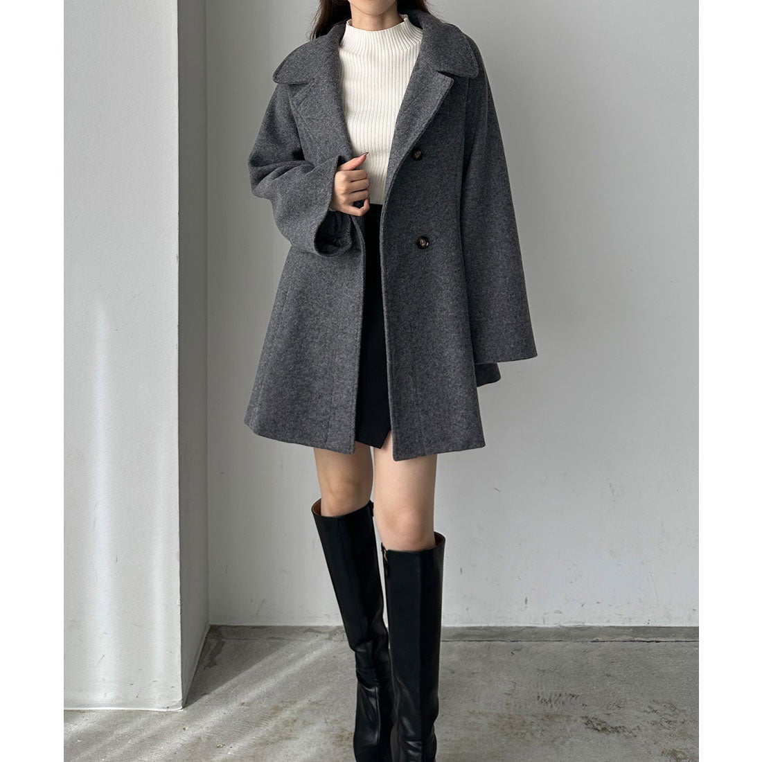 ルエレ Louere Louere ハイネックミドル丈コート （ダークグレー