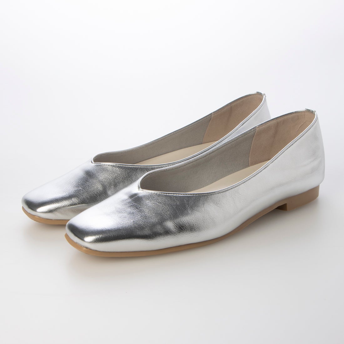 スクエアトゥフラットパンプス(0558) （シルバー） -レディース
