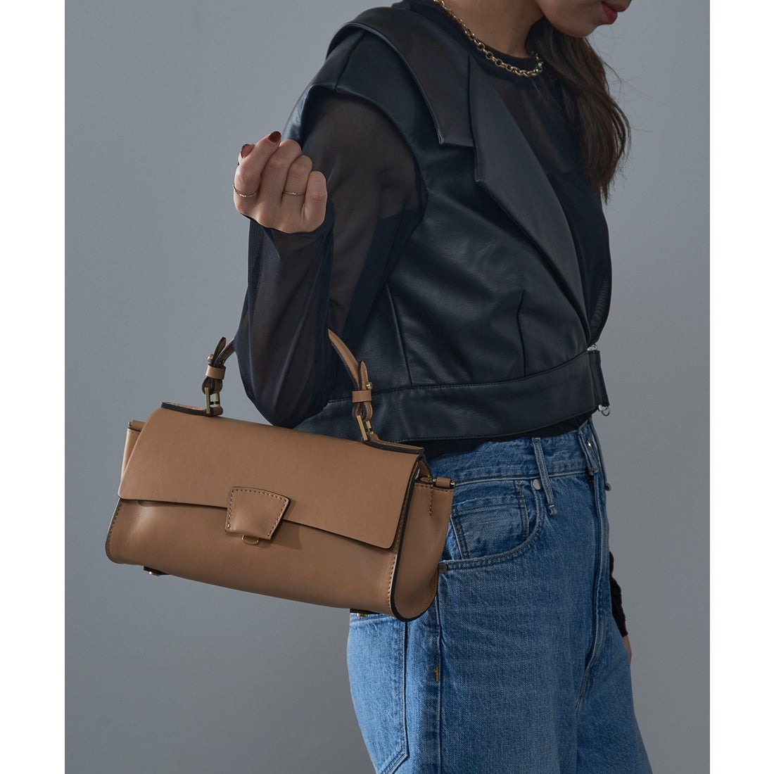 ロリステッラ LORISTELLA レザーフラップ2WAYハンドバッグ ショルダー