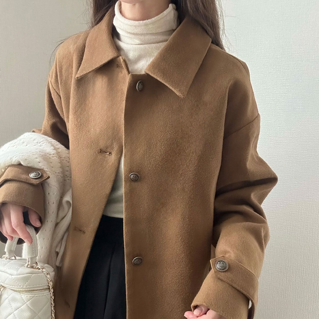 ラウアー LAUIR Aラインミドル丈コート （ブラウン） - ファッション