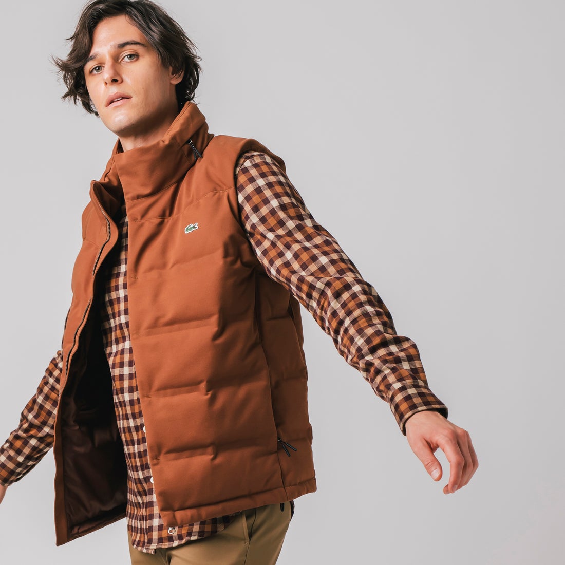 ラコステ LACOSTE ピケダウンベスト （ライトブラウン） -アウトレット