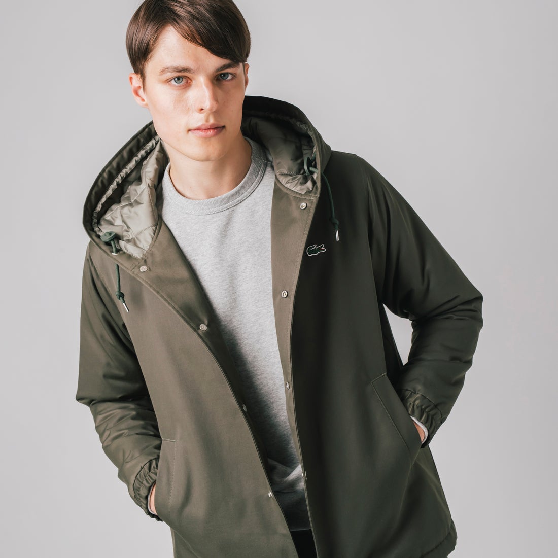 ラコステ LACOSTE 中綿フードコーチジャケット （モスグリーン