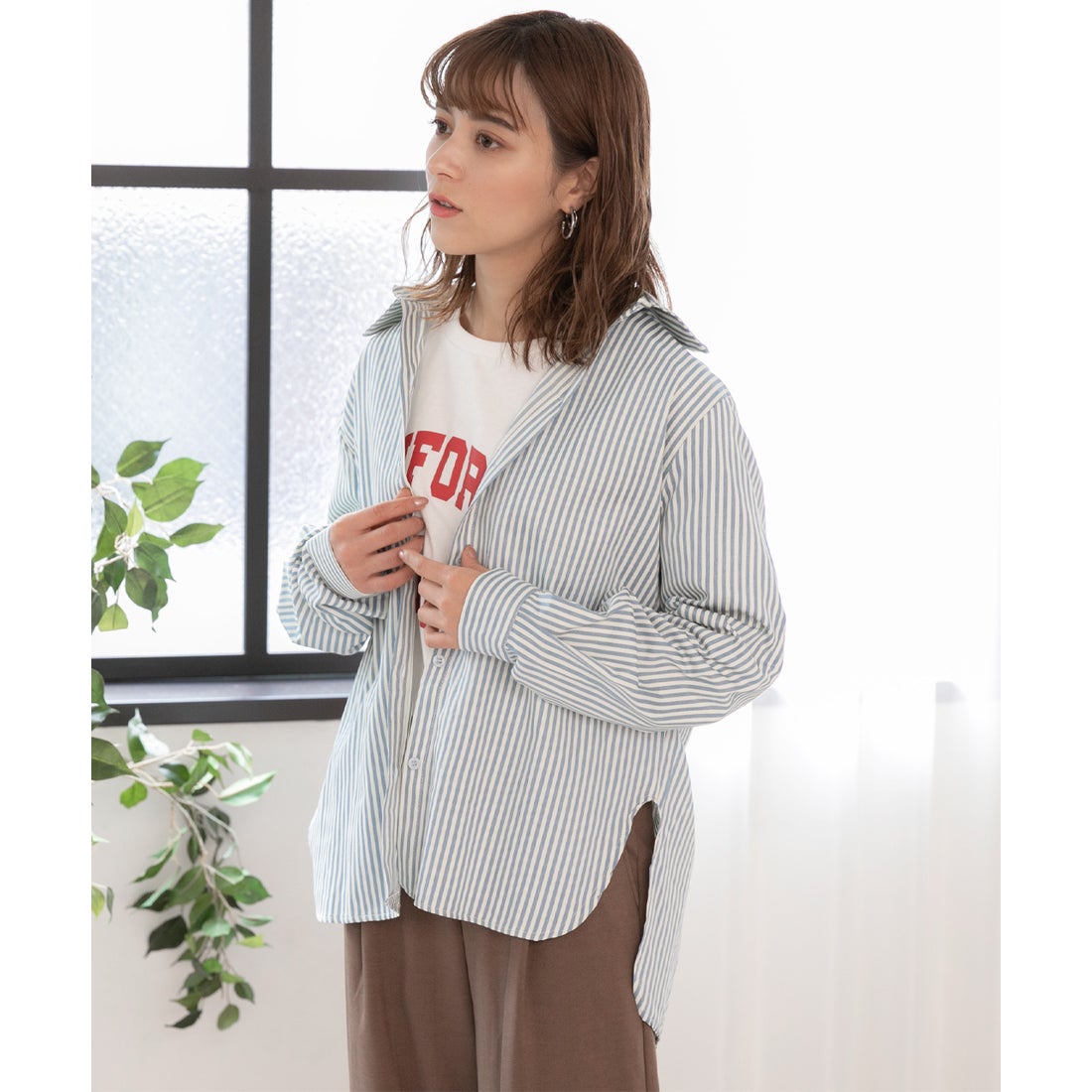 アドティエ ad thie パステルカラー サイドスリット ストライプ柄