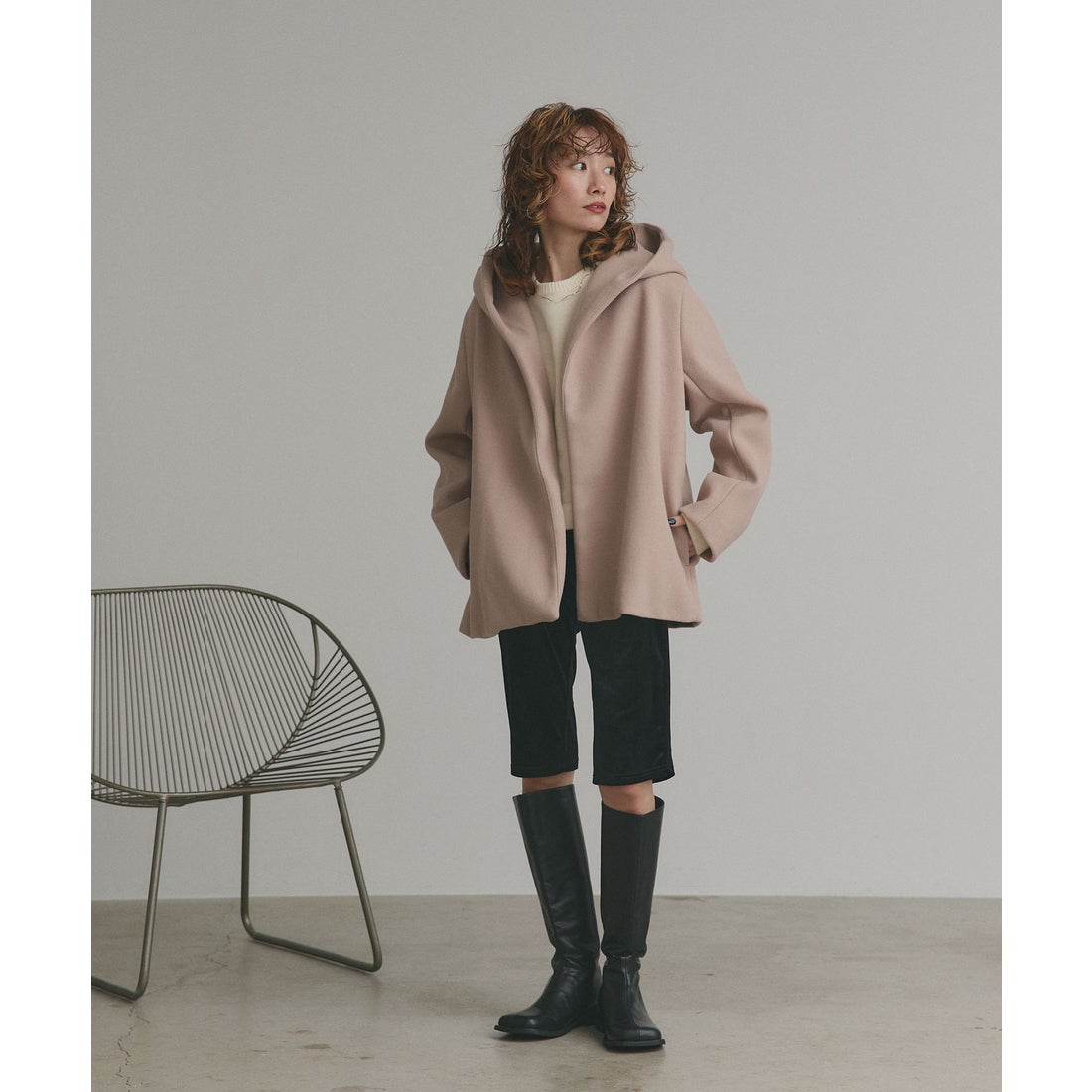 アドティエ ad thie フード付きコート アウター コート フェイクウール