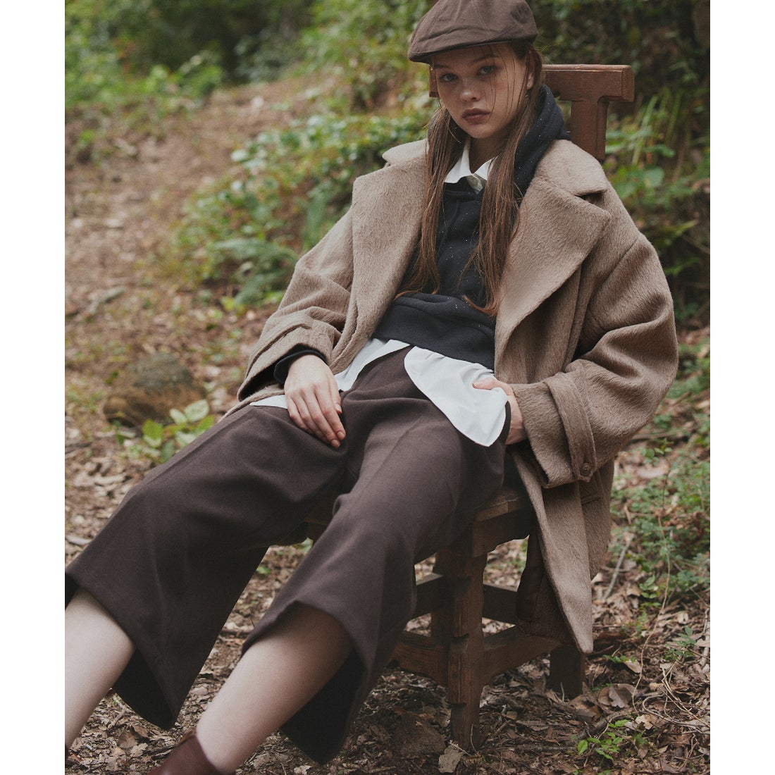 アドティエ ad thie シャギーコクーンミドルコート （ブラック