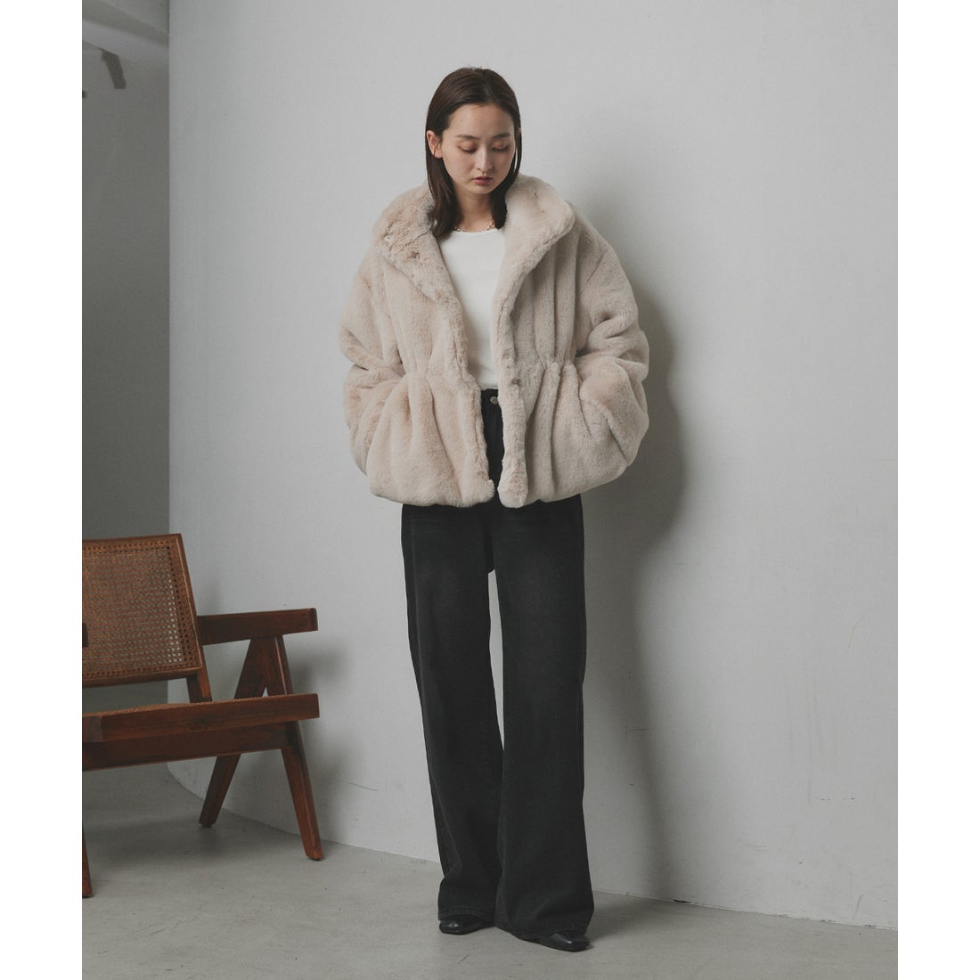 アドティエ ad thie スタンドカラー フェイクファーコート