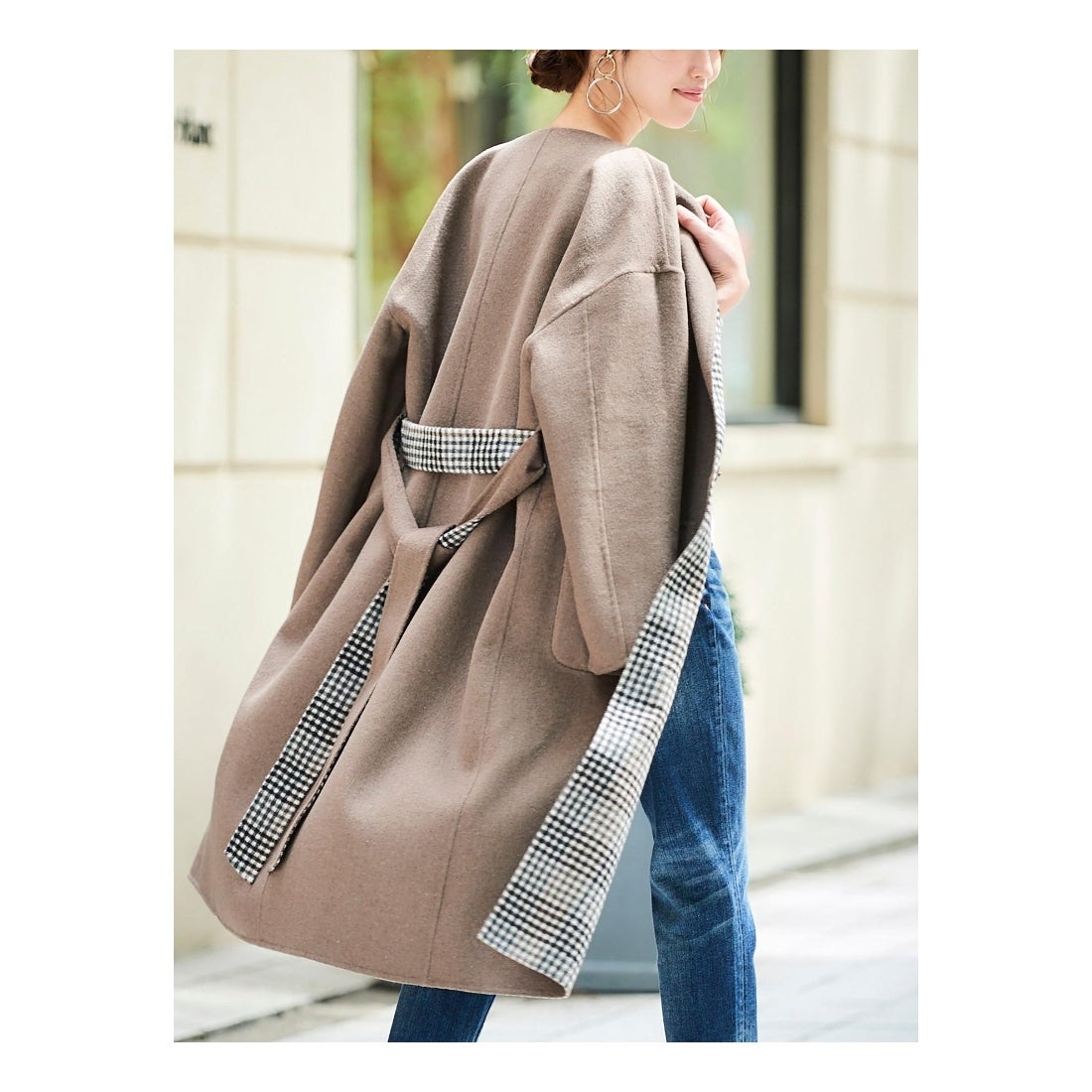 le.coeur blanc ウールブレンドリバーシブルガウンコート（ブラウン