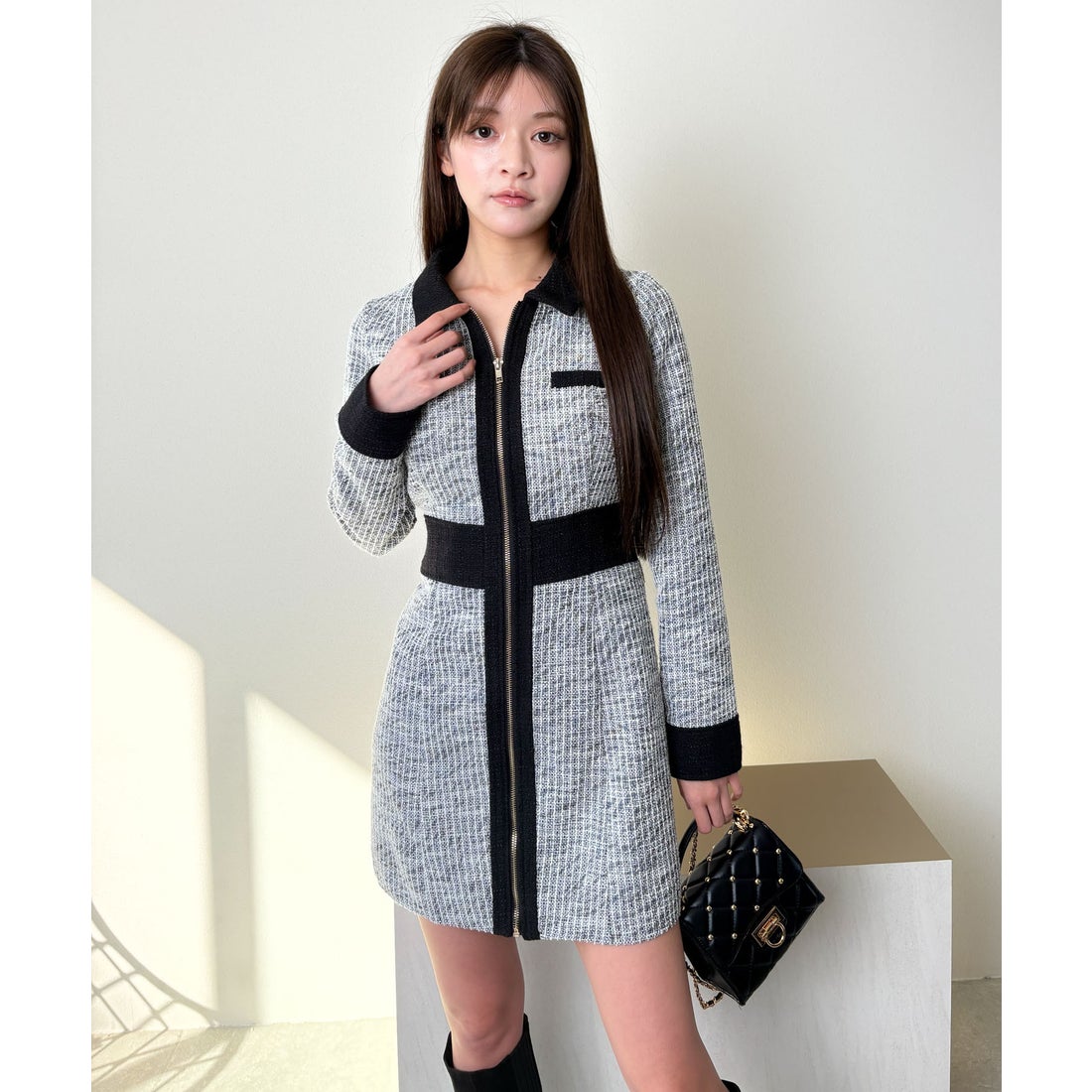 リップサービス LIP SERVICE フロントZIPツイードワンピース