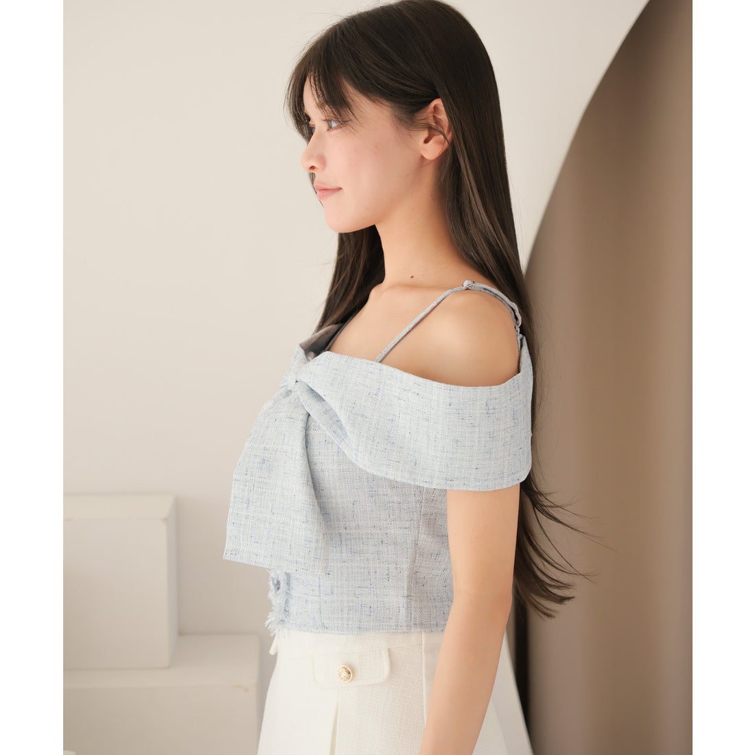 リップサービス LIP SERVICE ツイードリボンオフショルトップス