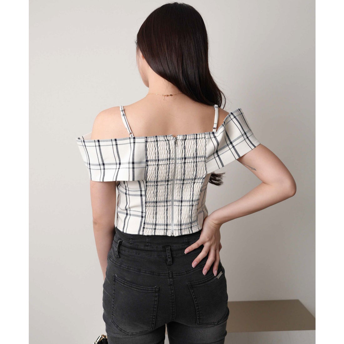 リップサービス LIP SERVICE ツイードリボンオフショルトップス