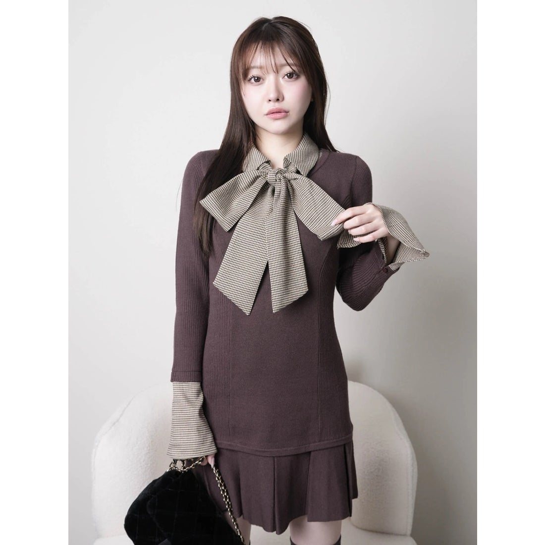 リップサービス LIP SERVICE フロントZIPニットプリーツワンピース