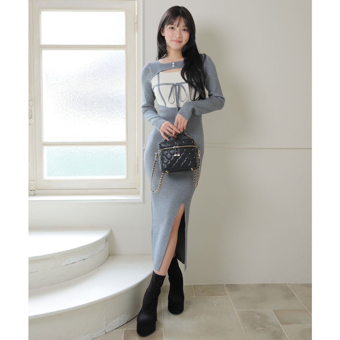 リップサービス LIP SERVICE デコルテオープンバイカラーリボンニット