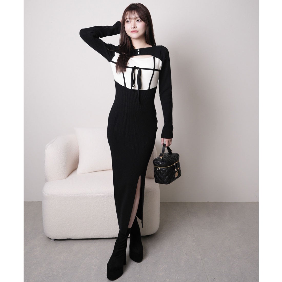 リップサービス LIP SERVICE デコルテオープンバイカラーリボンニット