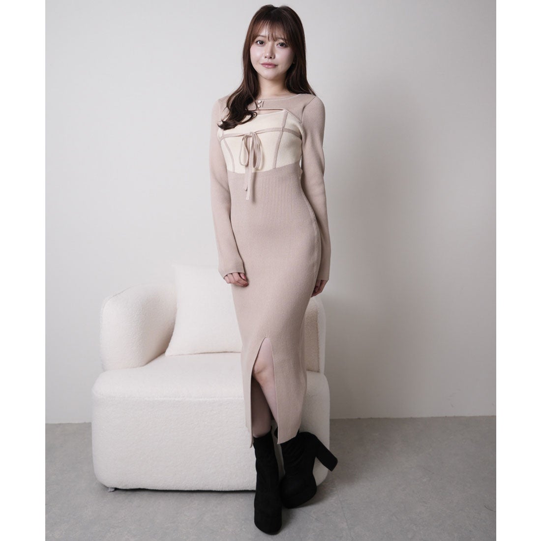 リップサービス LIP SERVICE デコルテオープンバイカラーリボンニット