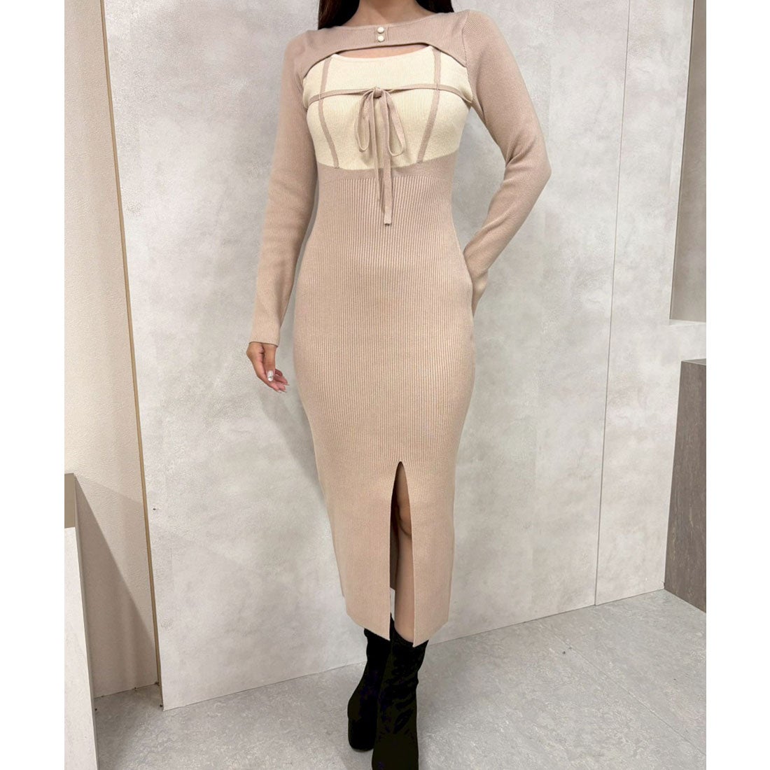 リップサービス LIP SERVICE デコルテオープンバイカラーリボンニット