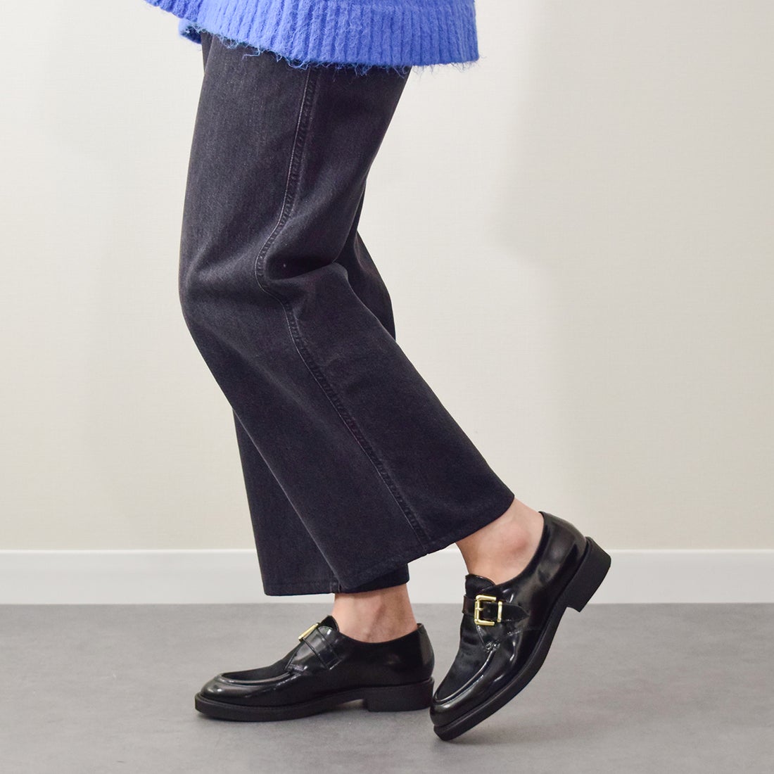 ルカ グロッシ Luca Grossi 異素材コンビモンクストラップシューズ