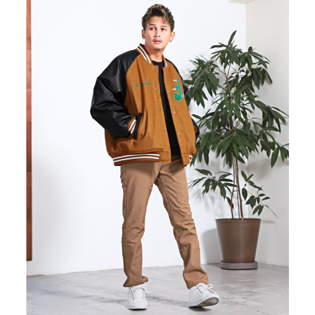 ラグスタイル LUXSTYLE サガラ刺繍メルトン合皮ラグランスタジャン