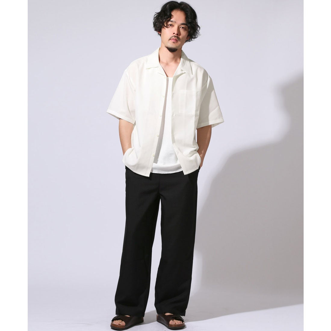 ラグスタイル LUXSTYLE 無地開襟半袖シャツ/オープンカラーシャツ