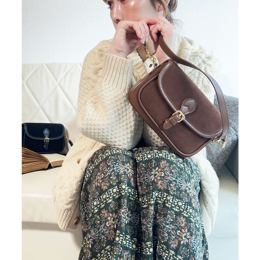 ラスドット lus. スエード2WAYショルダーバッグ （ブラウン） -靴