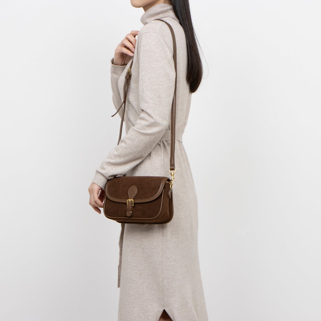 ラスドット lus. スエード2WAYショルダーバッグ （ブラウン） -靴