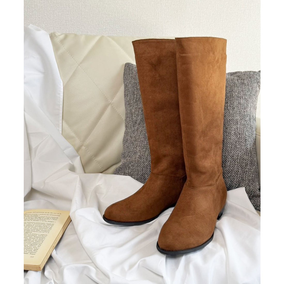 ラスドット lus. ワイドシャフトスエードロングブーツ （キャメル