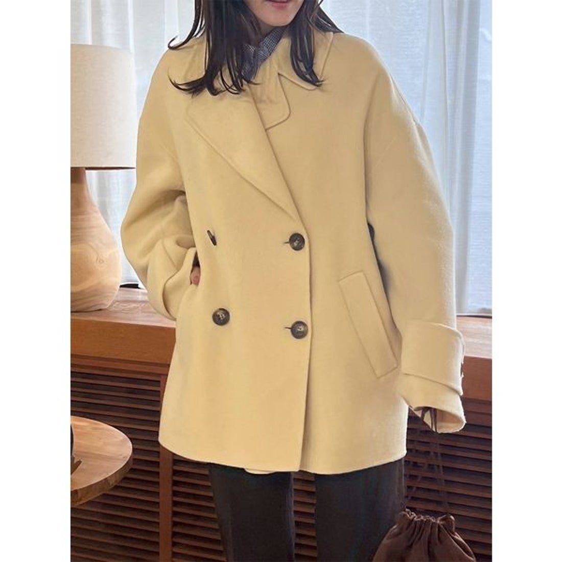 ミラ オーウェン Mila Owen woolコクーンシルエットピーコート （YEL