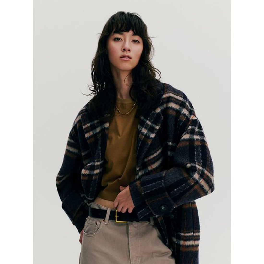 ミラ オーウェン Mila Owen woolコクーンシルエットピーコート （CHECK