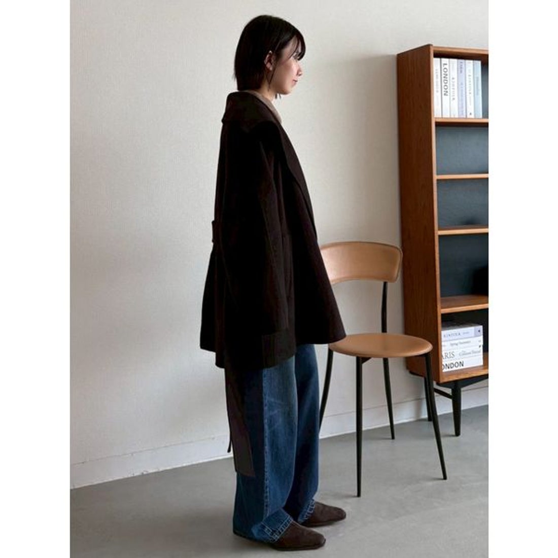 ミラ オーウェン Mila Owen 共ベルト付きビックカラーミディ丈コート