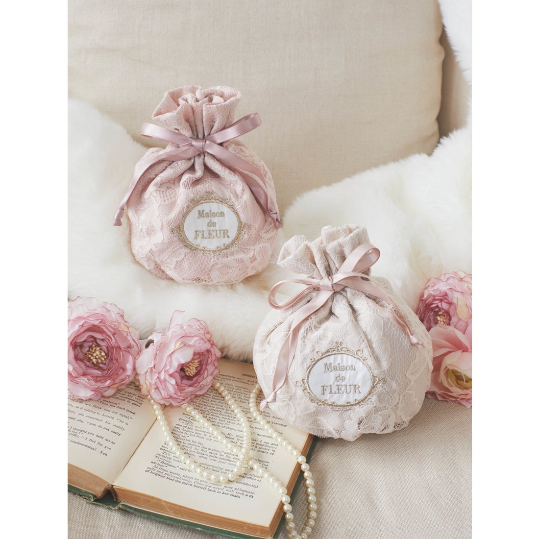 メゾン ド フルール Maison de FLEUR レース巾着 （アイボリー） -靴