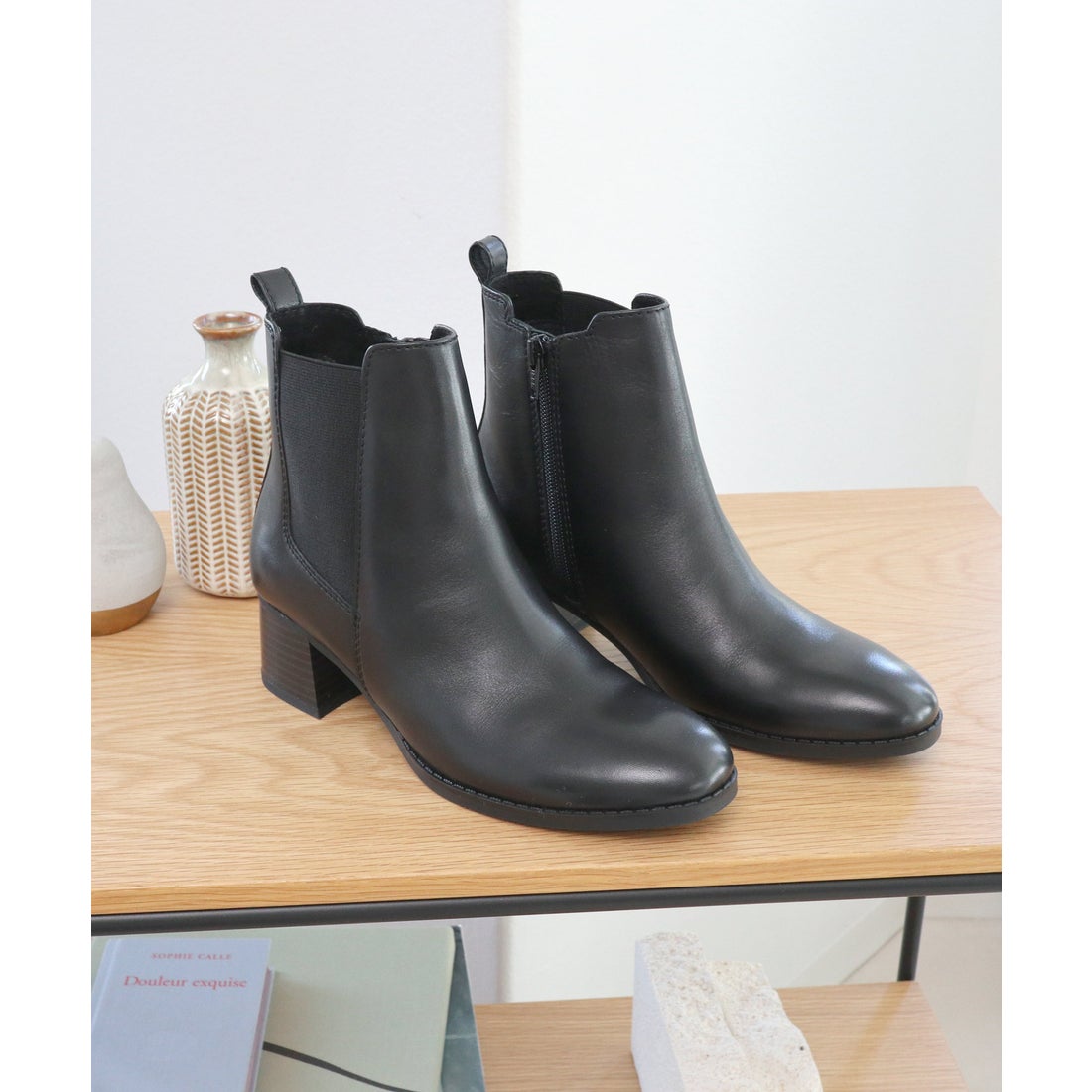 本革】 チャンキーヒールサイドゴアブーツ 8700 （ブラック） -モード