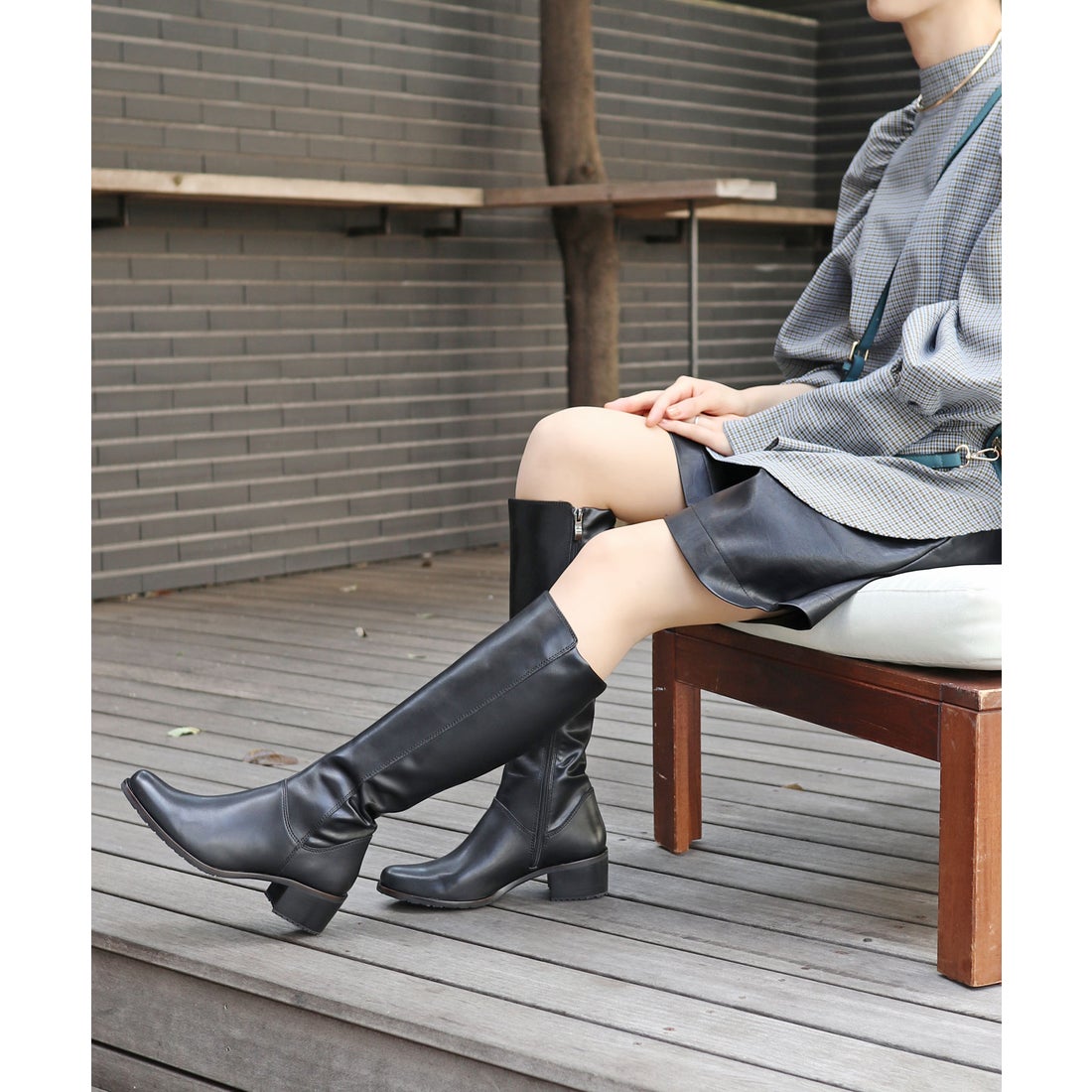 本革】 【防滑 蓄熱保温】ロングストレッチブーツ 55079 （ブラック
