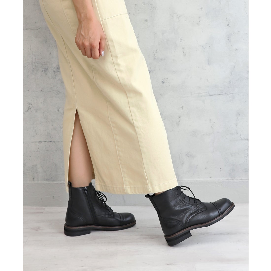 本革】【3E】メダリオンレースアップブーツ 6712 （ブラック） -モード