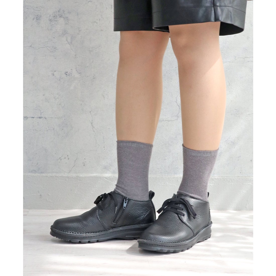 本革】 【4E】撥水レースアップスニーカー 6132 （ブラック） -モード