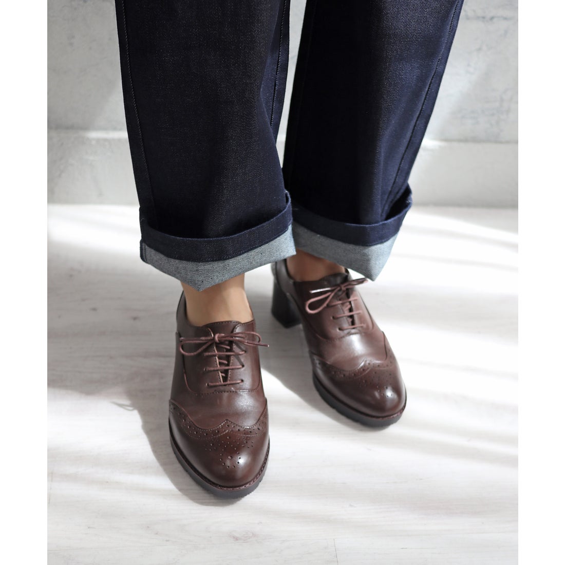 本革】 ウィングチップレースアップブーティ 21515 （ダークブラウン