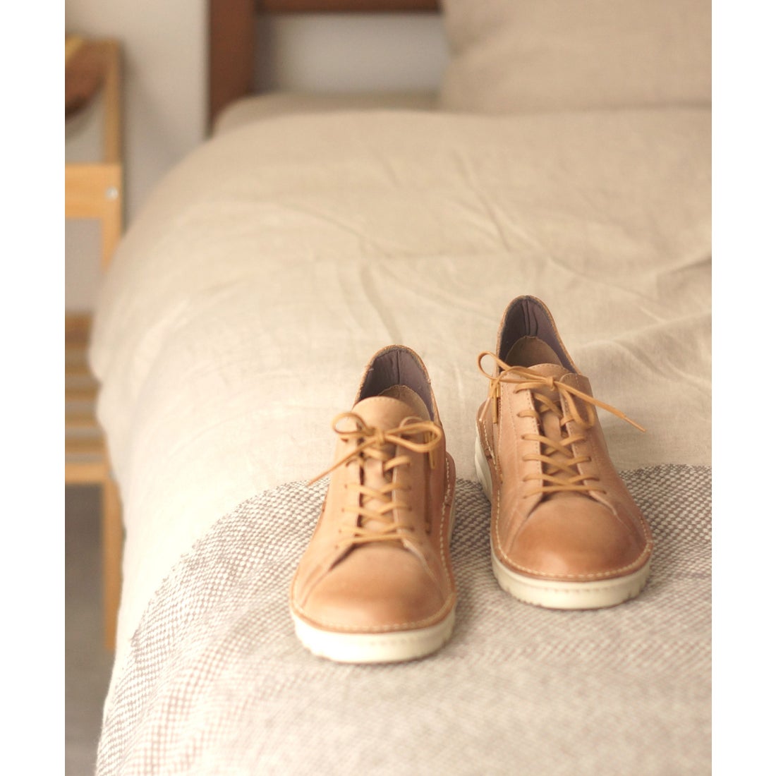 本革】【4E】撥水レースアップスニーカー 6104 （キャメル） -モード