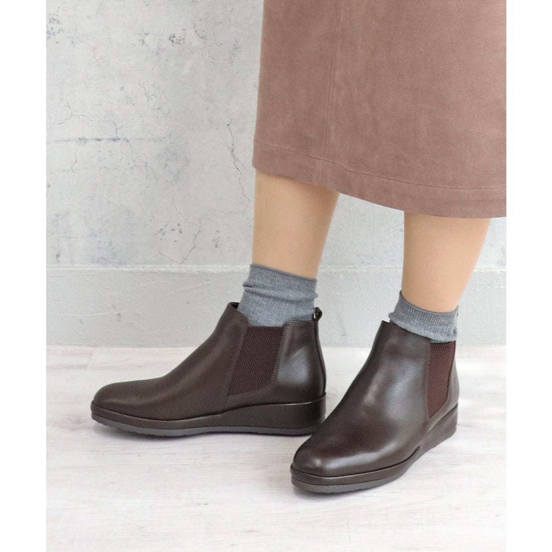 本革】 プラットサイドゴアブーツ 6730 （ダークブラウン） -モード