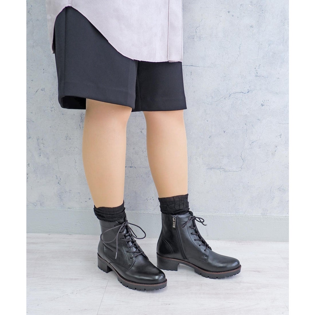 本革】 レースアップブーツ 21535 （ブラック） -モードカオリ MODE