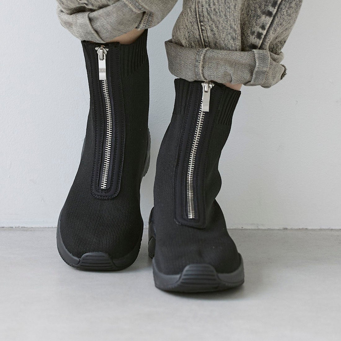 MODE ET JACOMO carino フロントジップニットブーツ （ブラック