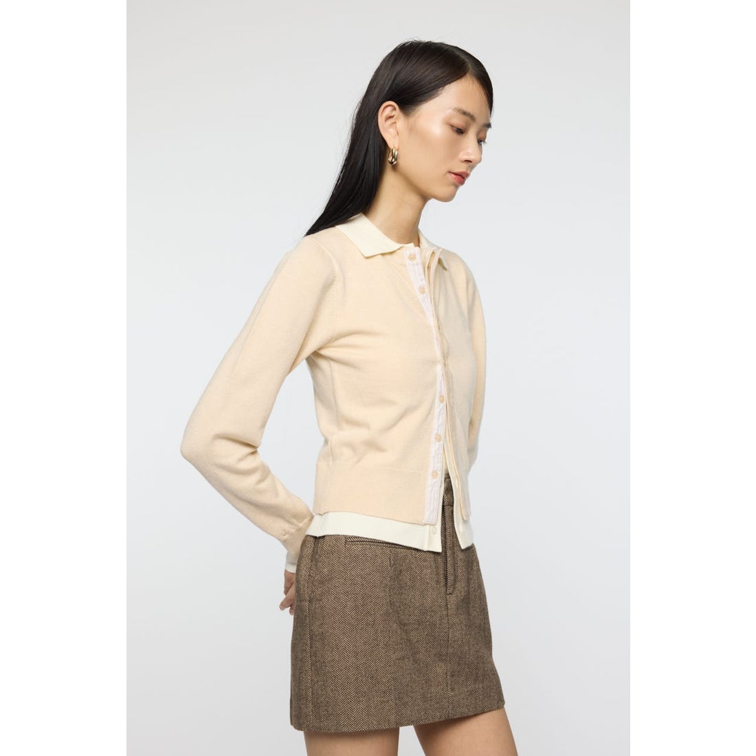 マウジー MOUSSY DOUBLE LAYERED ニットシャツ （C.GRY