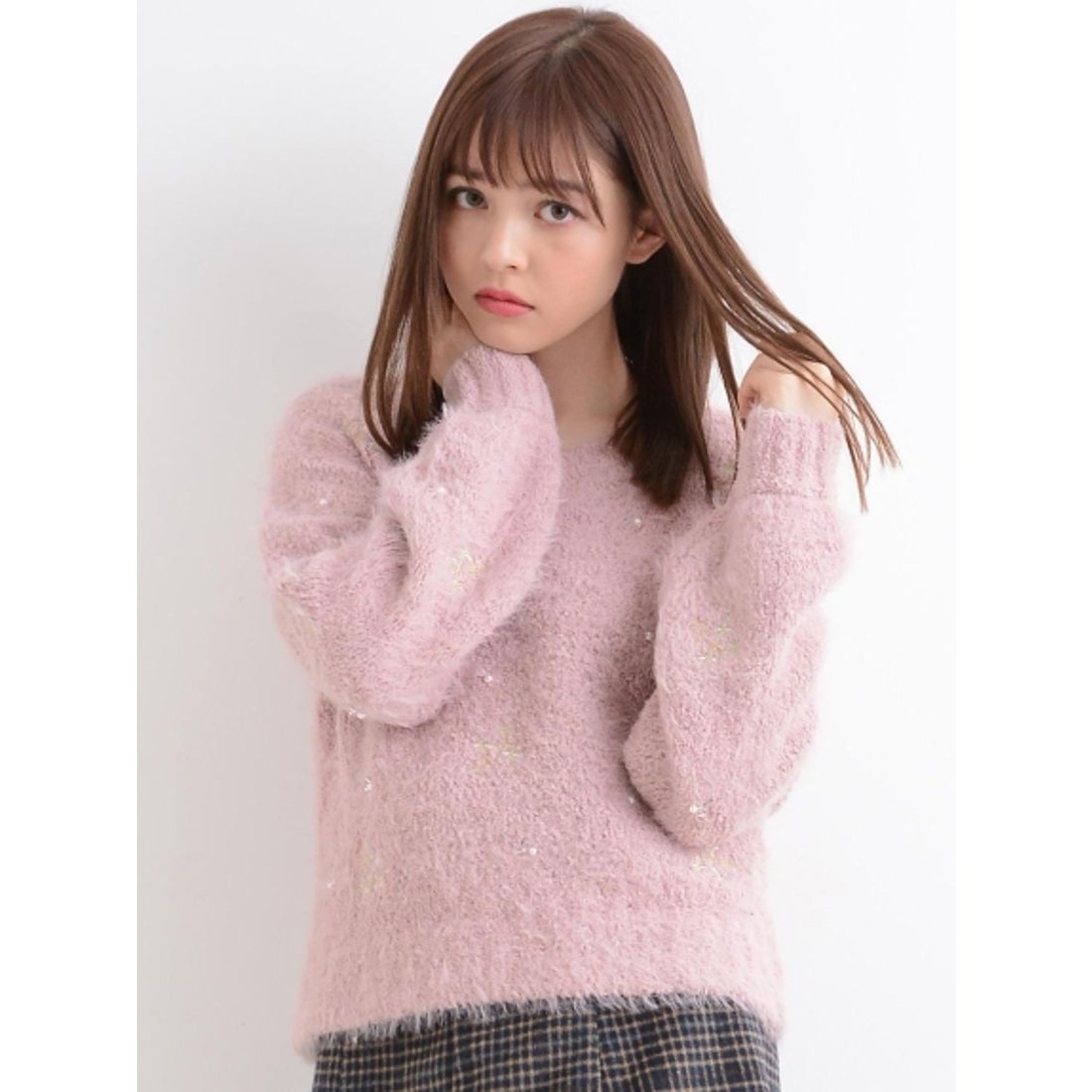 MAJESTIC LEGON ふわふわ刺しゅうニット （ピンク） -靴＆ファッション
