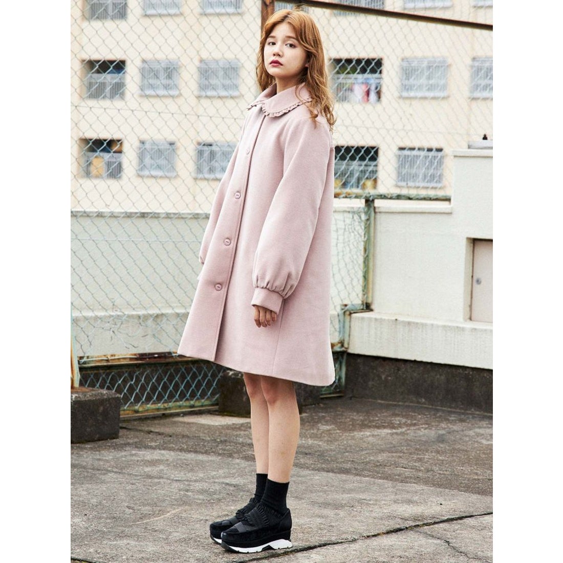 merry jenny フリルカラーAラインコート（ピンク） -靴＆ファッション