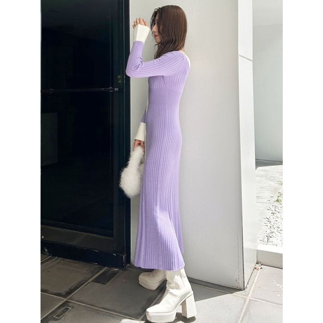 マーキュリーデュオ MERCURYDUO バイカラーフレアスリーブニット