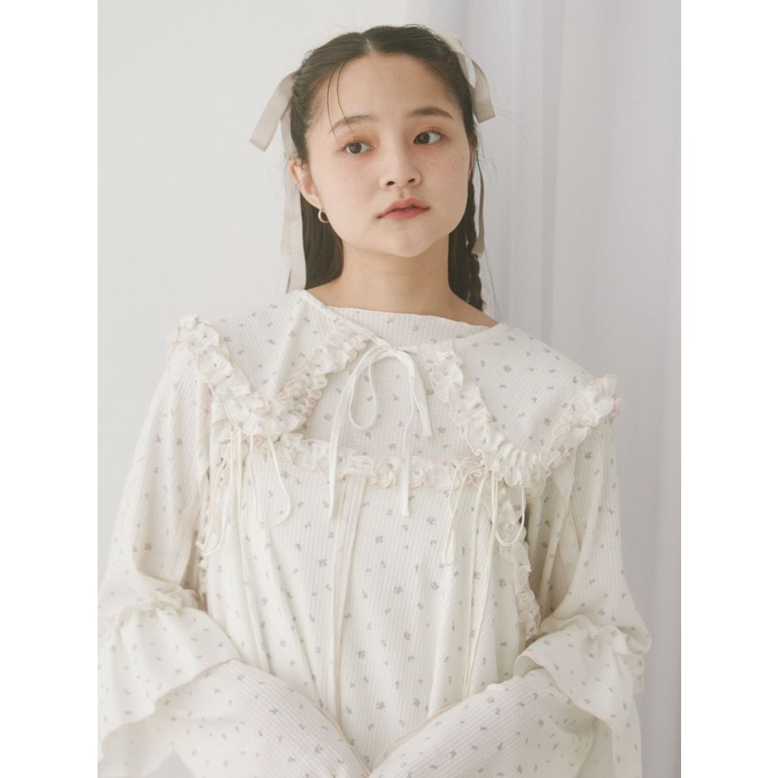 メリージェニー merry jenny flower waffleつけ襟 （ブルー